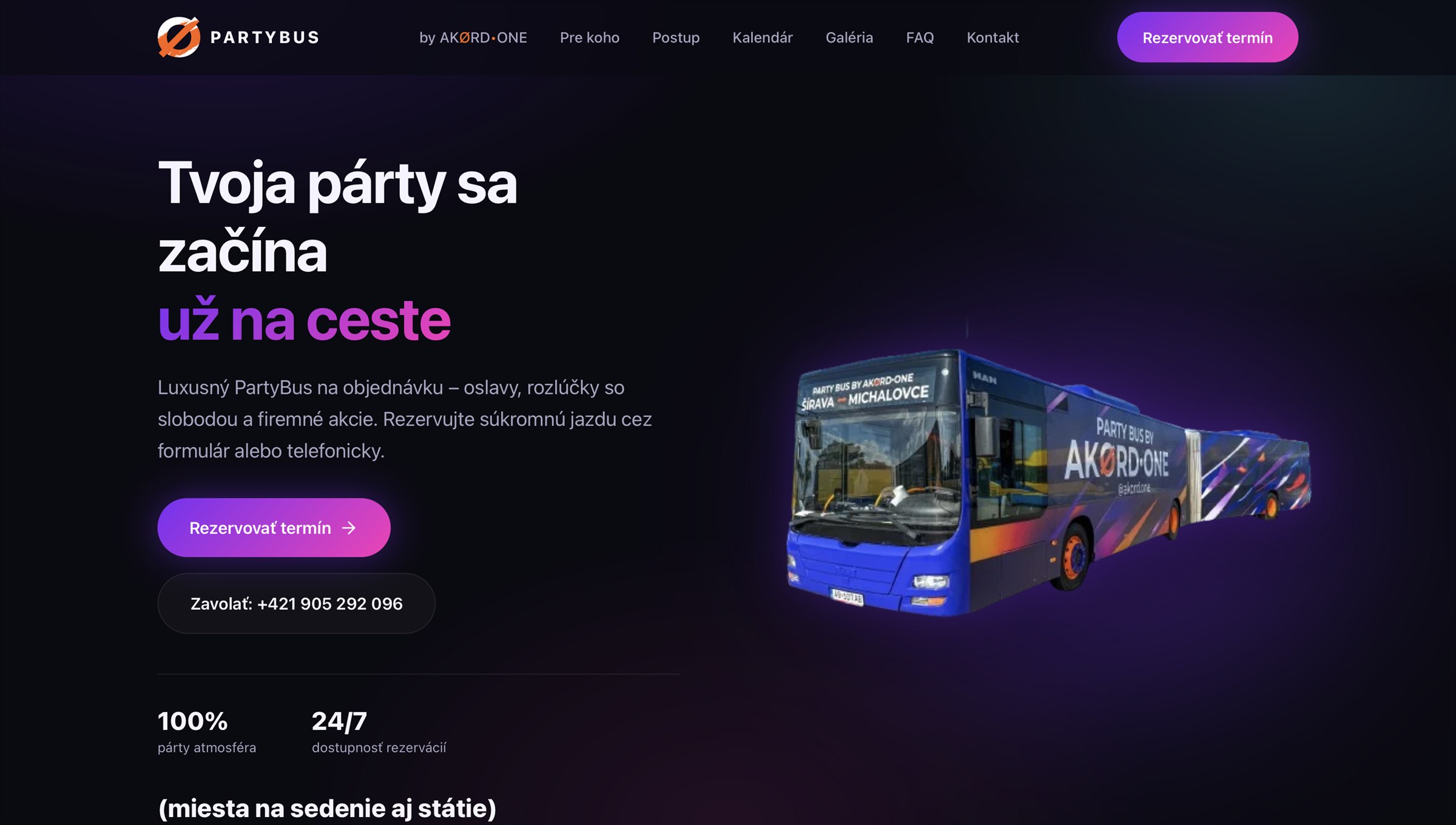 Úvodná stránka PartyBus by AKØRD-ONE