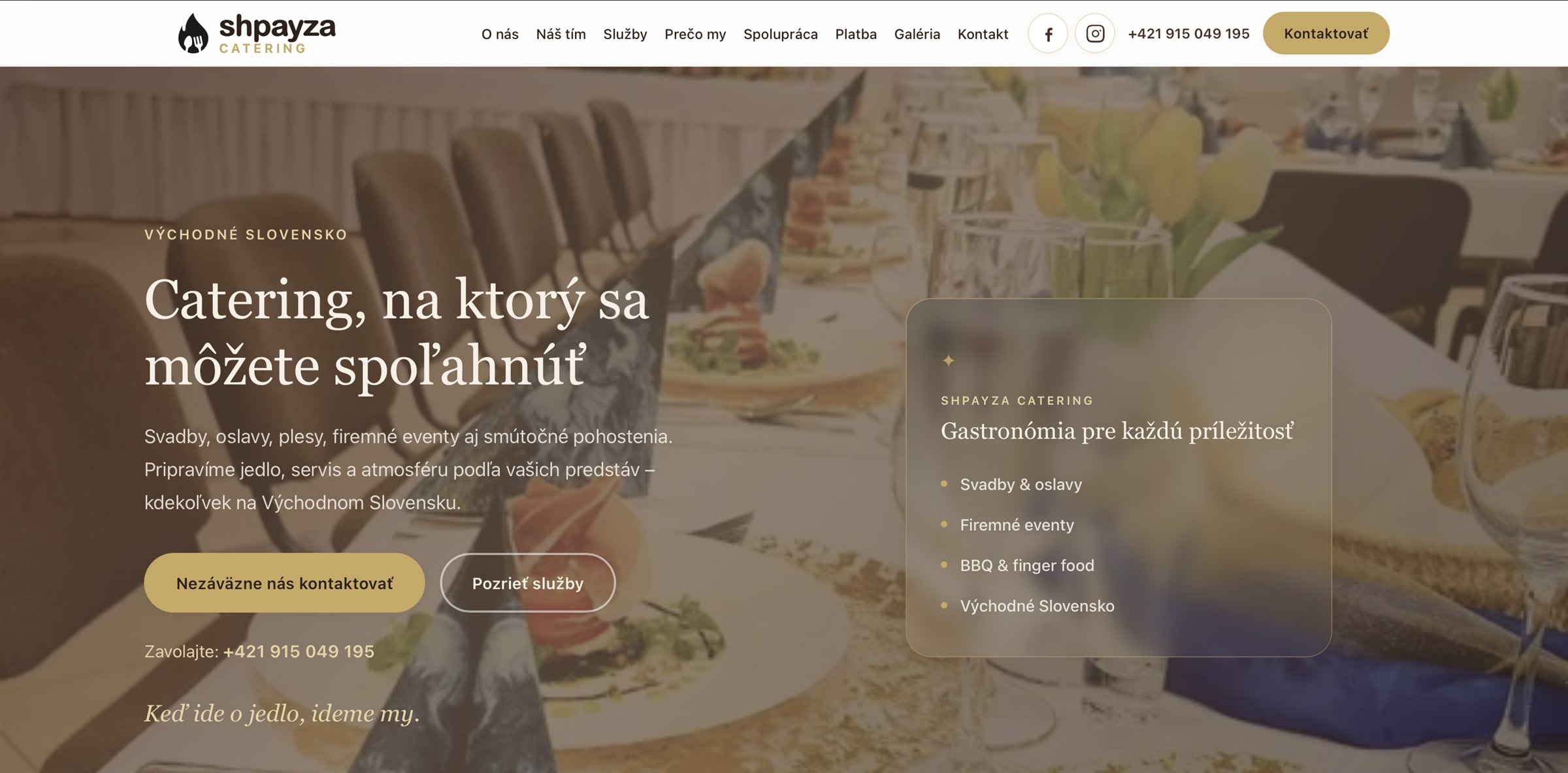 Úvodná stránka webu Shpayza Catering